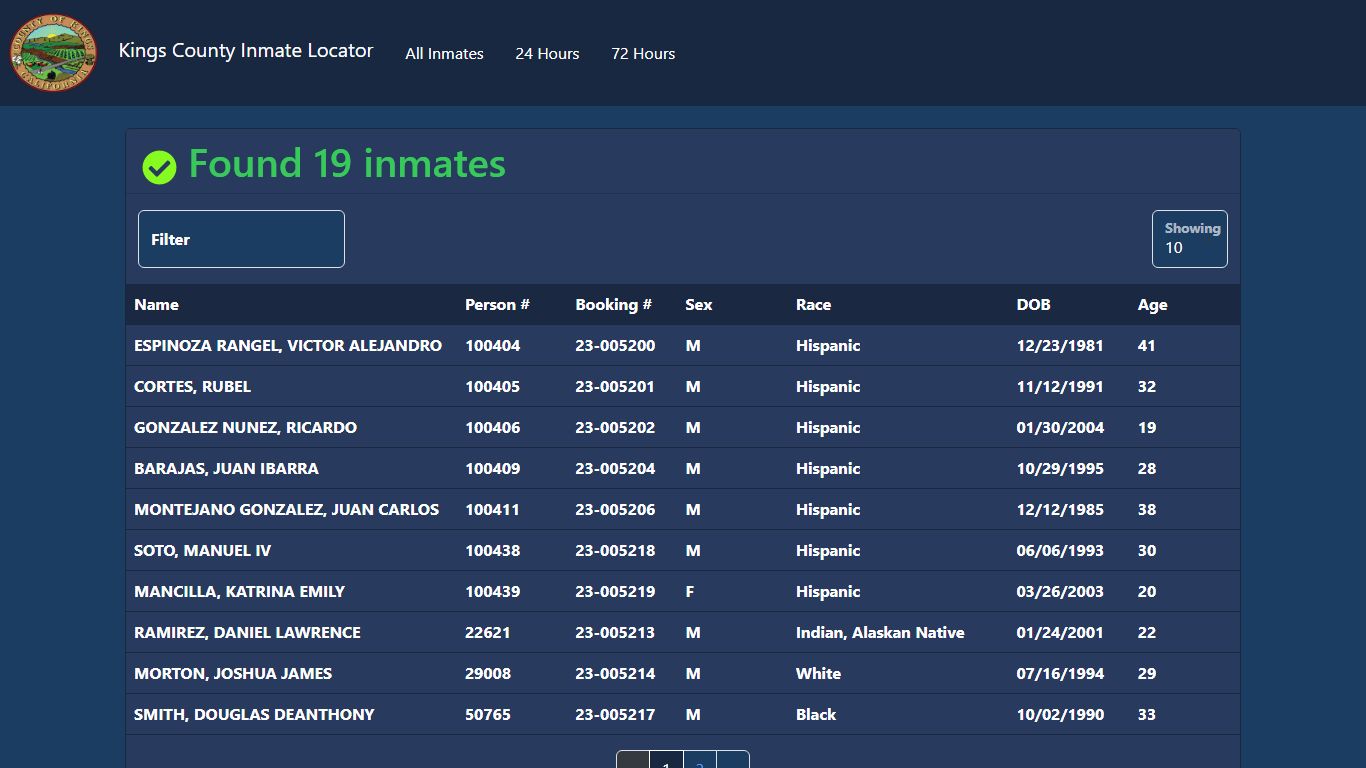 Inmates Booked in the Last 72 Hours